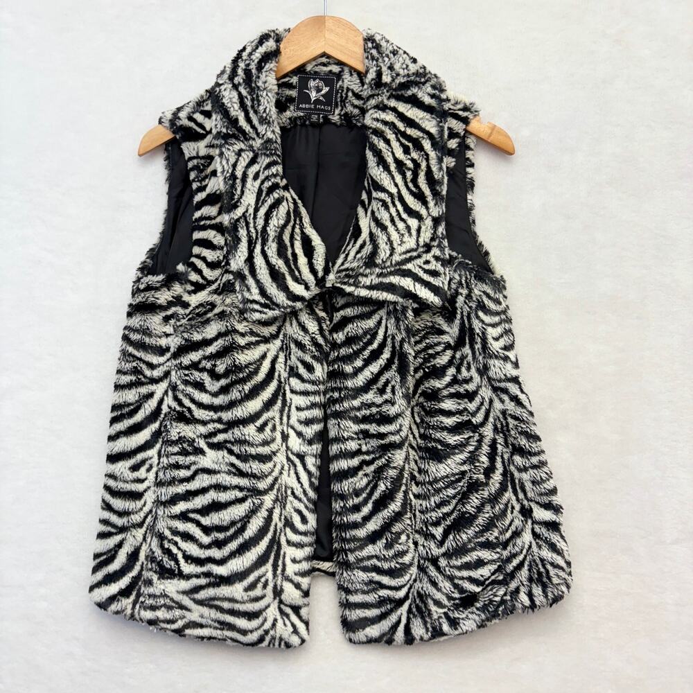 Abbie Mags Faux Fur Vest Zebra Print Oversized Statement Jacket Size M
